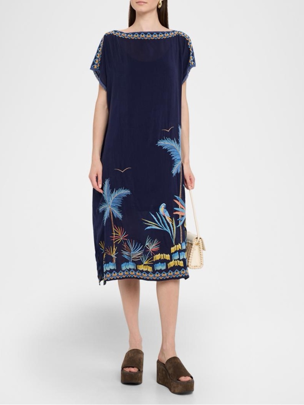 Johnny Was Navy Tropical Embroidered Maxi Dress size Medium